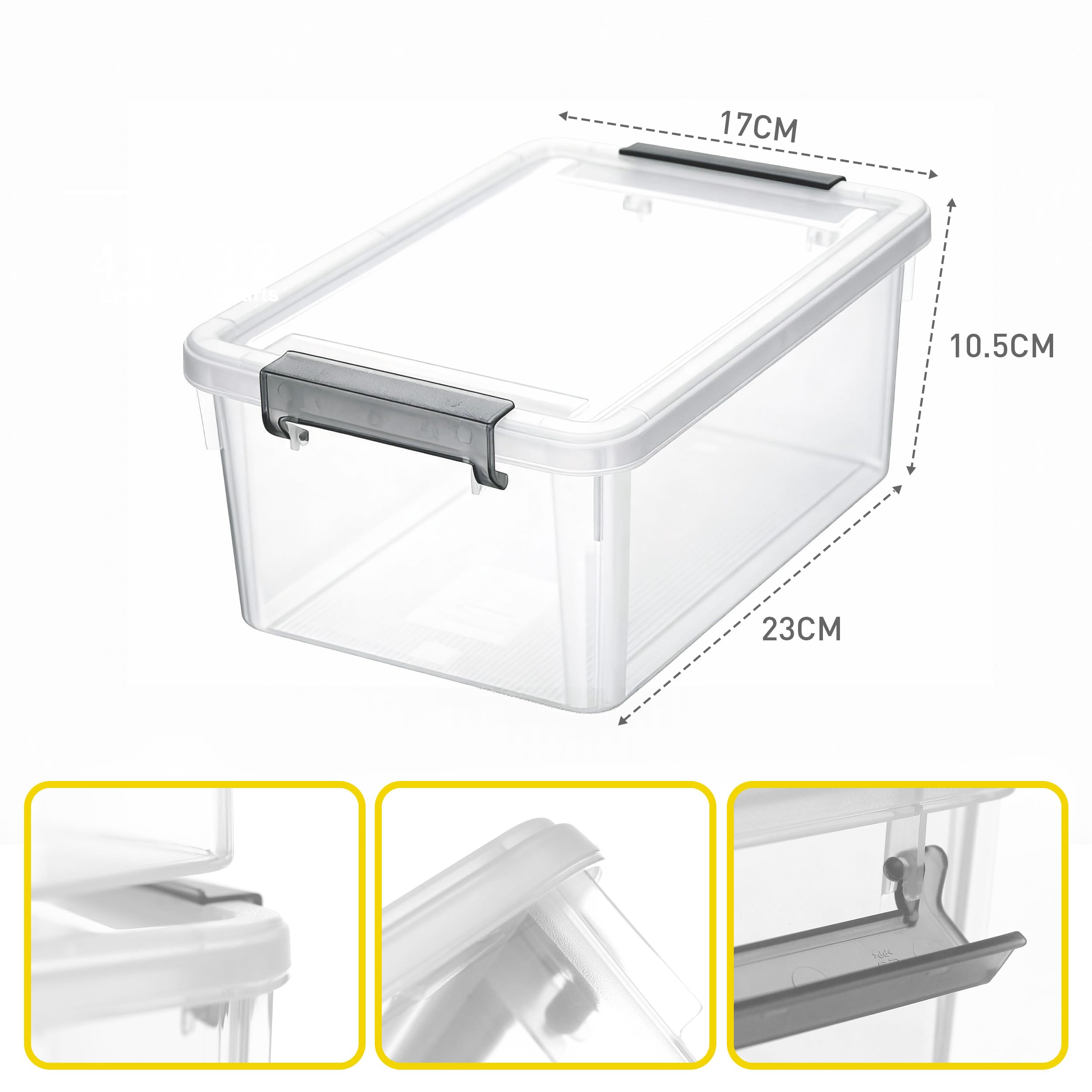 Pack de 6 cajas de almacenamiento pequeñas con tapa de plástico para organizar cajas de almacenamiento apilables 23 x 17 x 10,5 cm