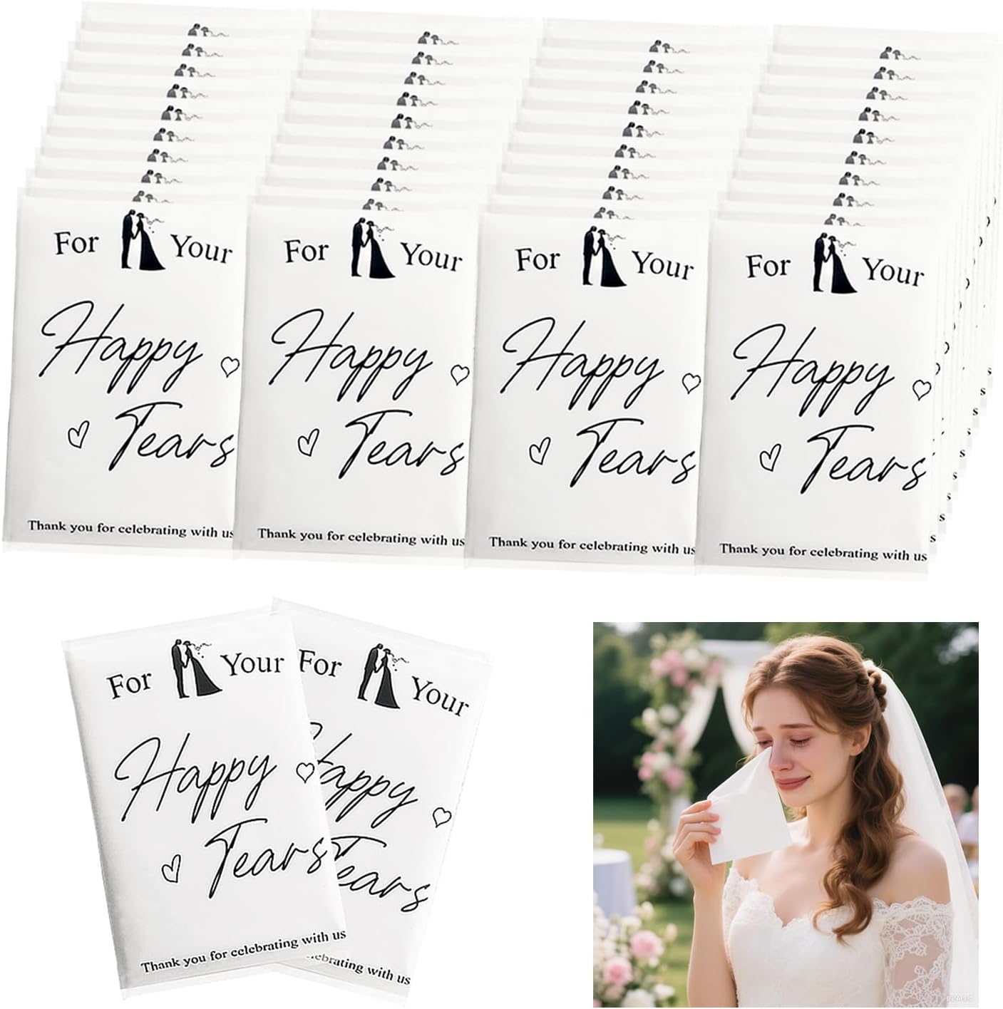 happy tears wedding tissues for guest welcome favor bags 3 ply 10 sheets, soft facial tissues for wedding day welcome bags essentials stuffers emergency kit (40 pack-400 sheets)