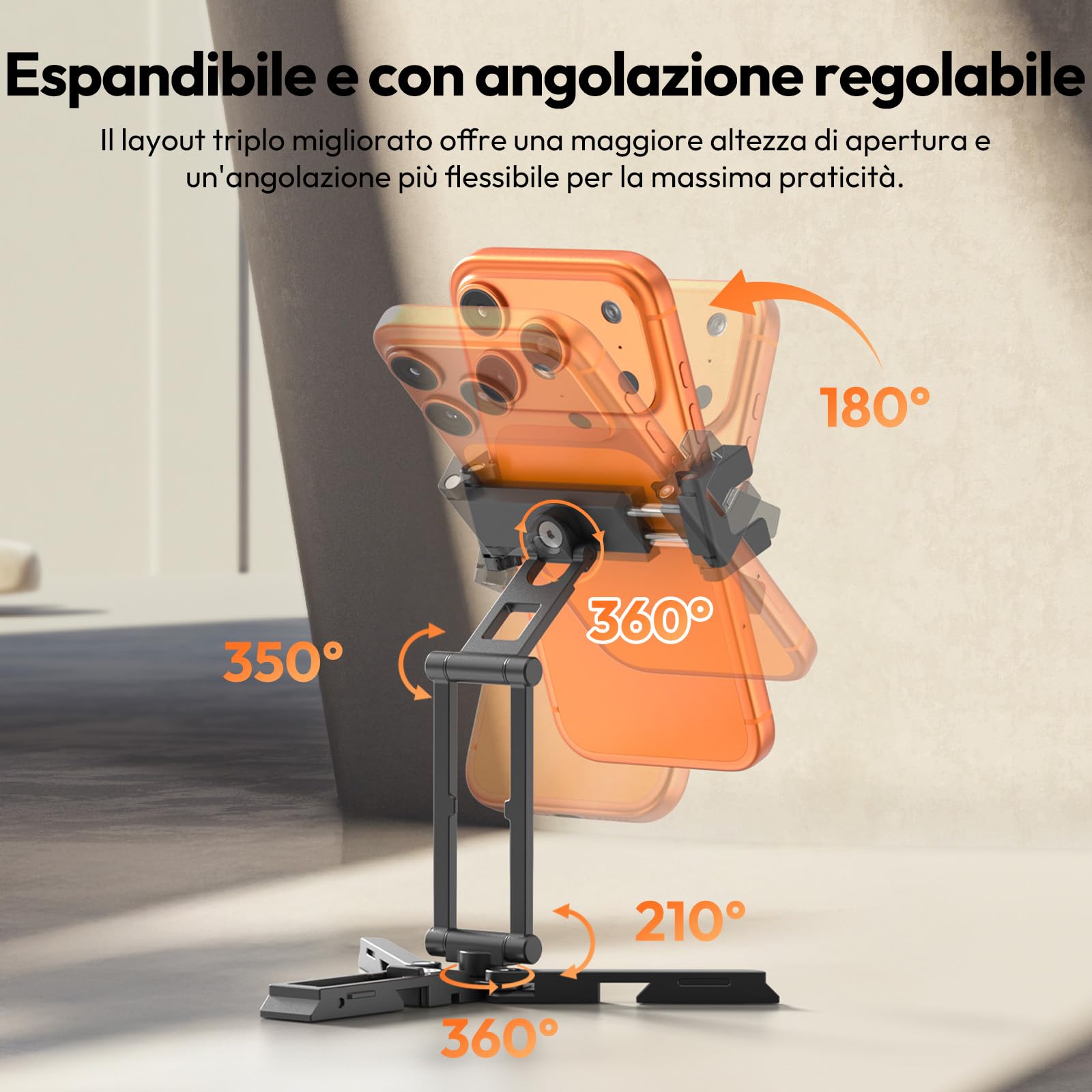 ULANZI SK29 Treppiede per smartphone, 6 in 1, Reversibile, Compatibile con Uka e Arca, Mini tripod pieghevole in alluminio con 2 Cold Shoe, Selfie stick treppiede per iPhone/Android