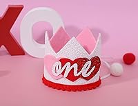 Vista 3 de Corona de cumpleaños de primer cumpleaños para el día de San Valentín, corona de cumpleaños de corazón rosa y rojo, decoración de San Valentín