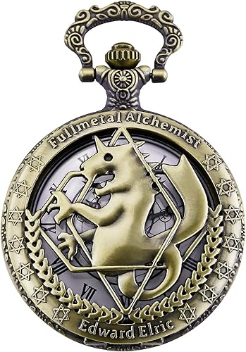 Reloj de bolsillo Fullmetal Alchemist Edward Elric Anime con cadena de llavero y caja de collar, bronce, 1. Bronce, Retro