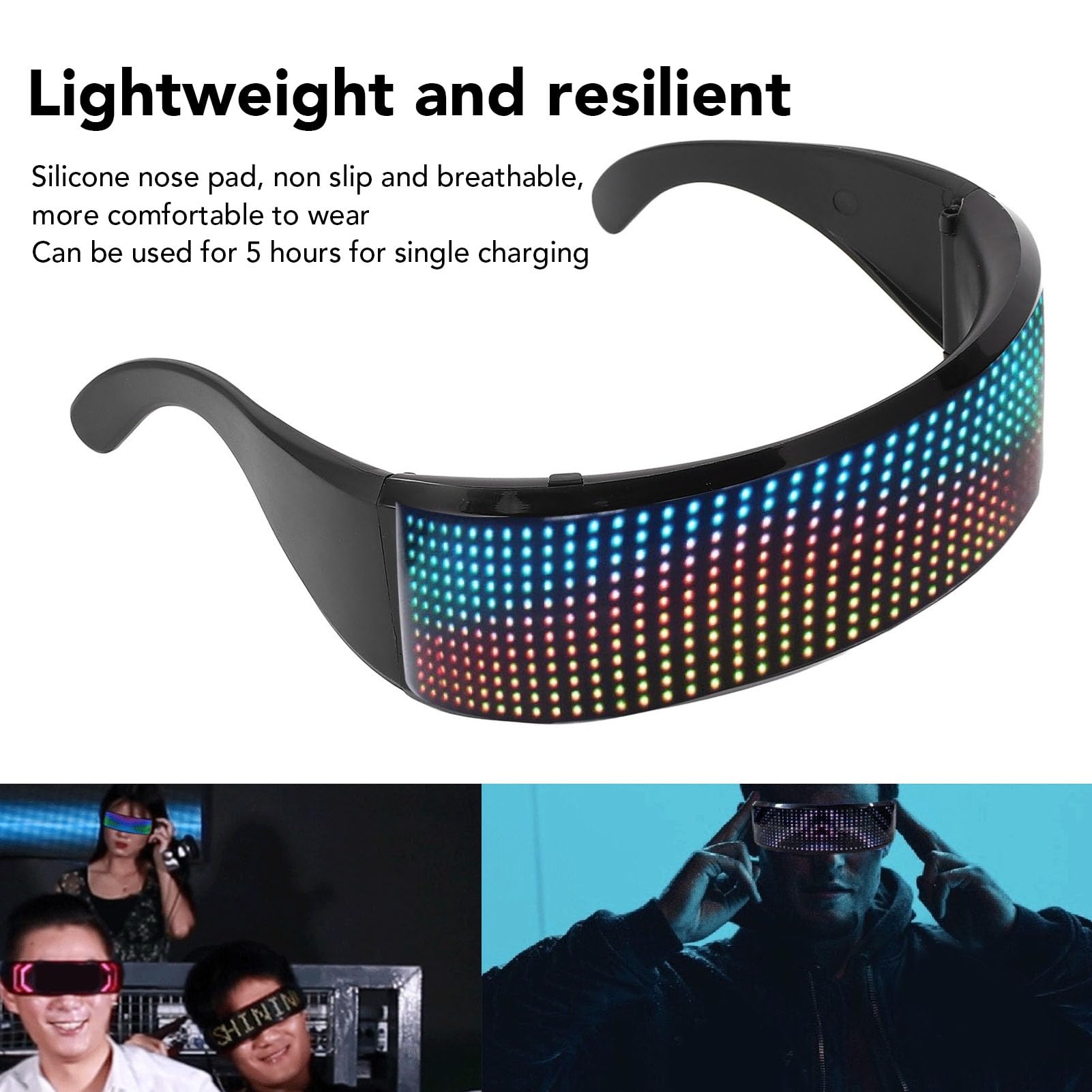 Gafas con Luz LED Controladas por Aplicación Bluetooth