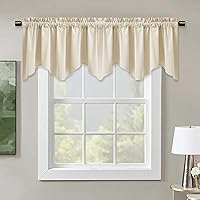 Vista 18 de StangH Cortinas decorativas de lujo, cenefa azul con bloqueo de luz, cenefa festoneada para ventana pequeña con bolsillo sólido para barra, cortina