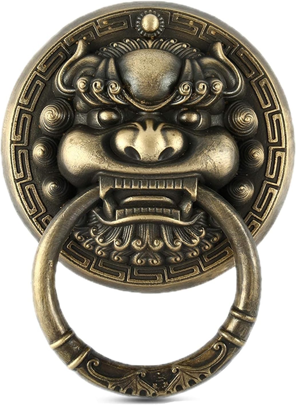 Door Handle Vintage Door Knockers, Round Lion Head Knocker Entry Door Handle with an Antique Bronze Finish and Teeth, Suitable fo
