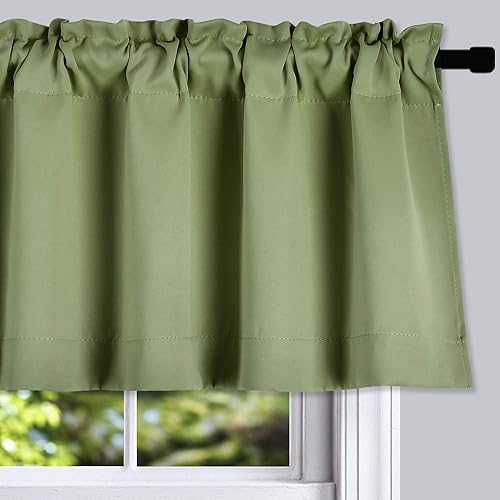 Miniatura 9 de DONREN 2 paneles de cenefas de cortina de 16 pulgadas de largo para ventanas, cenefas opacas turquesa para cocina con bolsillo para barra (52 x 16