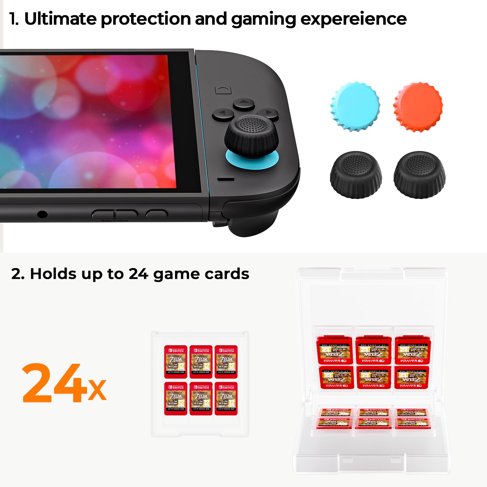 Retear Kit Accesorios Switch 2 (17 en 1), 2*Mando Pro Switch 2, Funda De Transporte Portátil, Protector Pantalla, Agarres para Joycon, Volantes, Estuche Tarjetas Juego Y Carcasa para Nintendo Switch 2