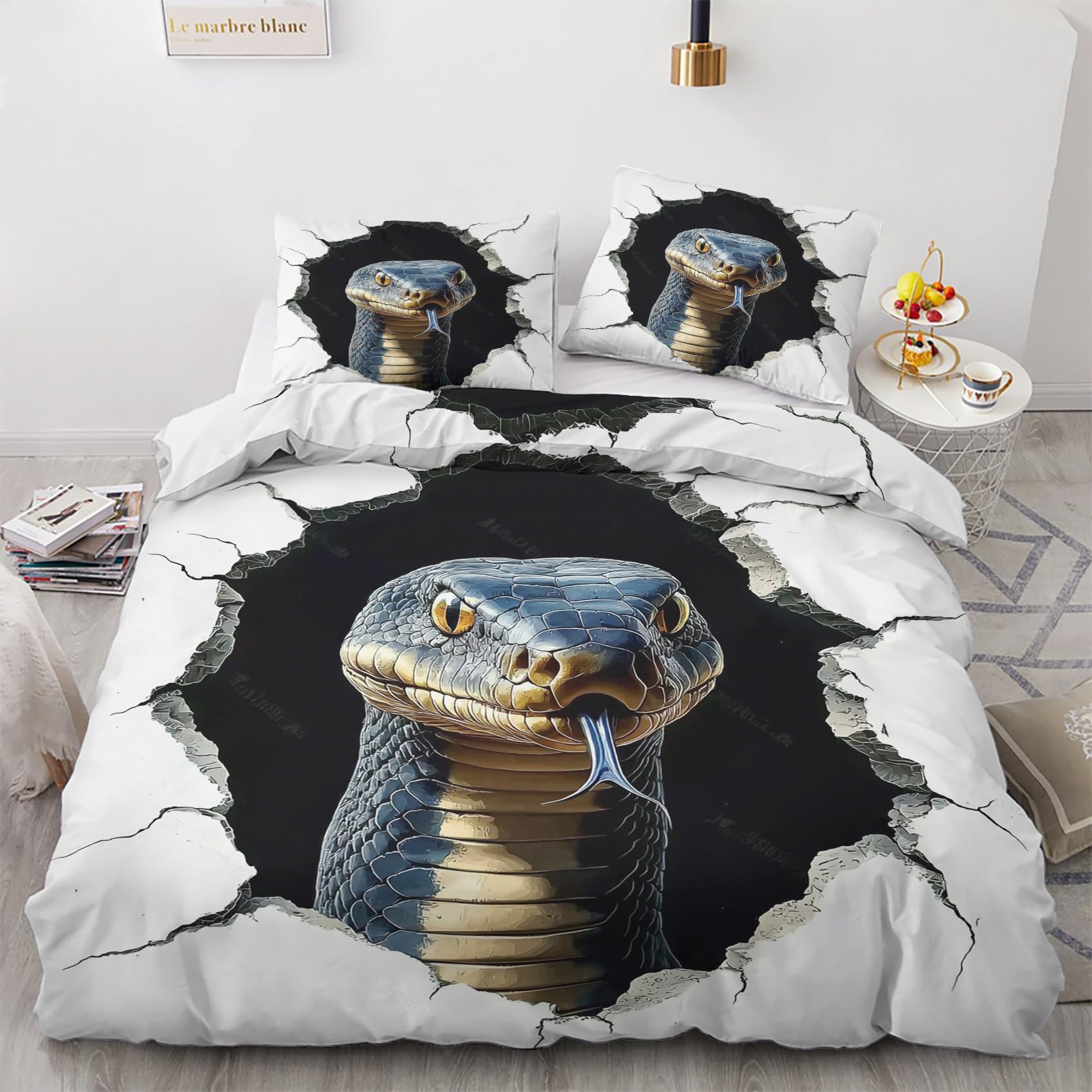Housse de Couette 200x200 Serpent Linge de Lit Imprimé Reptile 2 Personnes