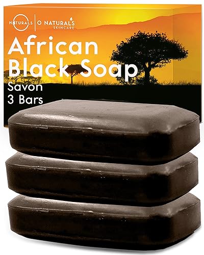 O Naturals Barra de jabón negro africano orgánico 3 piezas rica en manteca de karité africana ayuda a la piel propensa al acné lavado corporal