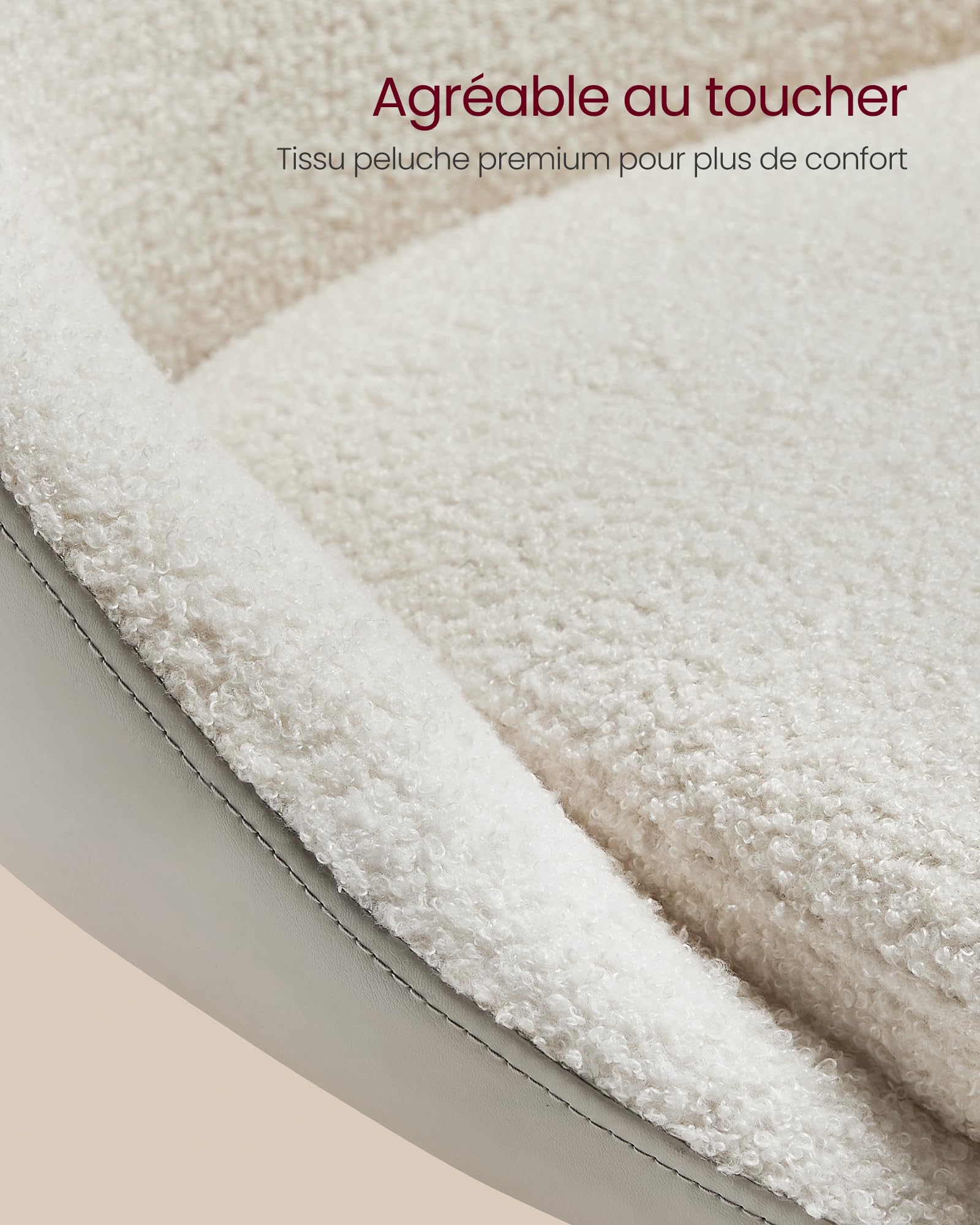 VASAGLE Chaise Réglable, Chaise de Coiffeuse, Fauteuil de Bureau Pivotant, Tabouret de Bar avec Dossier et Socle, en Acier, pour Bar, Bureau, Coiffeuse, Salle à Manger, Blanc Crème LJB100W01
