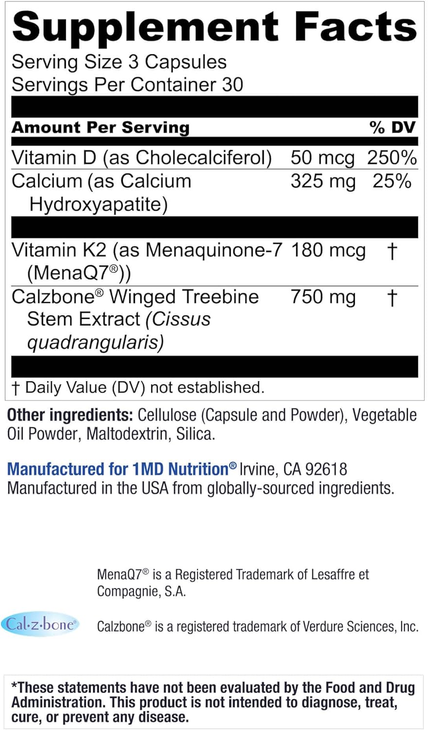 1MD Nutrition OsteoMD for Comprehensive Support - Supplement for Women and Men - Promote Density w/Vitamin D - Hydroxyapatite w/Vitamin D3 & K2-90 Capsules - Image 9