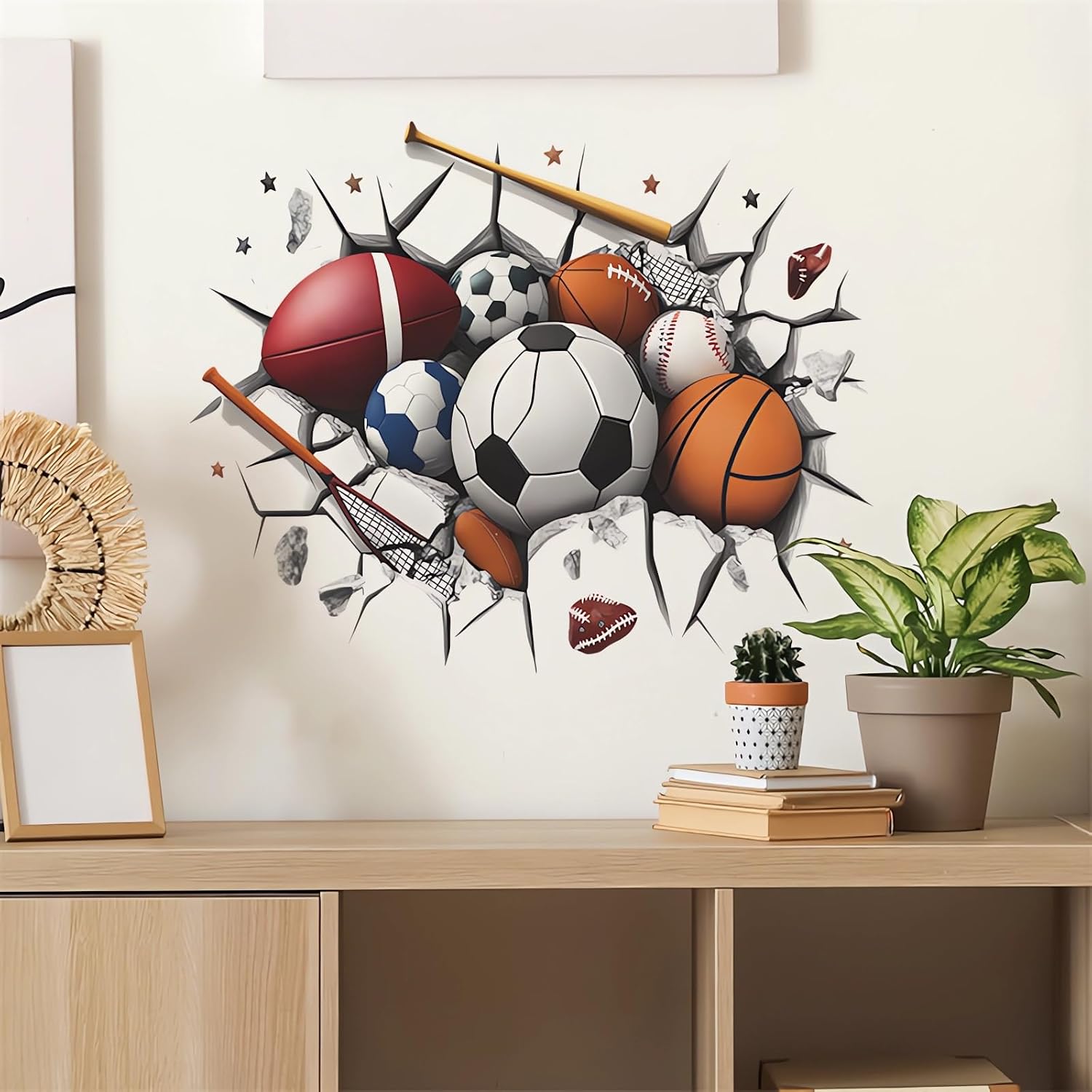 Broken Wall Balls Wall Stickers Sports 3D Wall Art Decals
