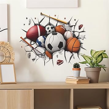 Broken Wall Balls Wall Stickers Sports 3D Wall Art Decals