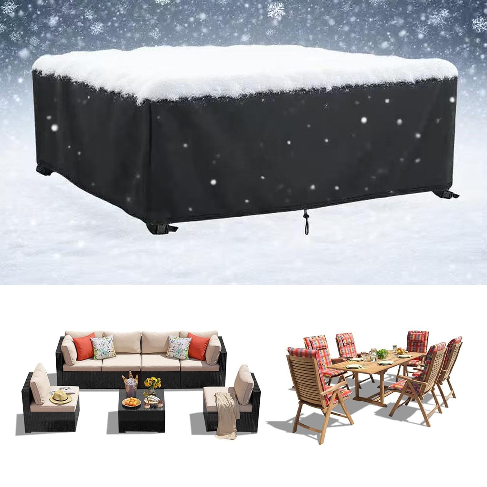 KADING Garden Furniture Cover Waterproof, 213x103x70cm/LxWxH Black Rectangular Outdoor Patio Rattan Sofa Table and Chair Sofa Bistro Set Cover, Windproof Buckles, Anti UV/Tear 420D Oxford Fabric