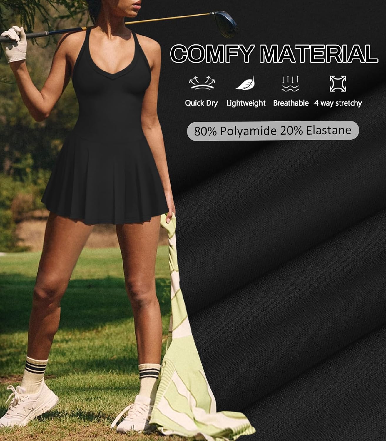 Women's Sexy V Neck Pleated Flowy Tennis Dress for Women Athletic Golf Workout Summer Mini Dresses with Shorts Pockets - Image 6