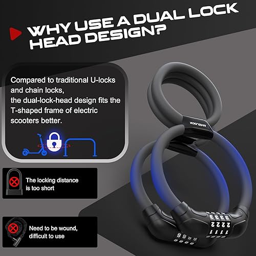 Miniatura 4 de Cerradura eléctrica para scooter, cerradura de bicicleta, cerradura de combinación de 4 dígitos, cerraduras de bicicleta antirrobo de 3.6 pies0.472
