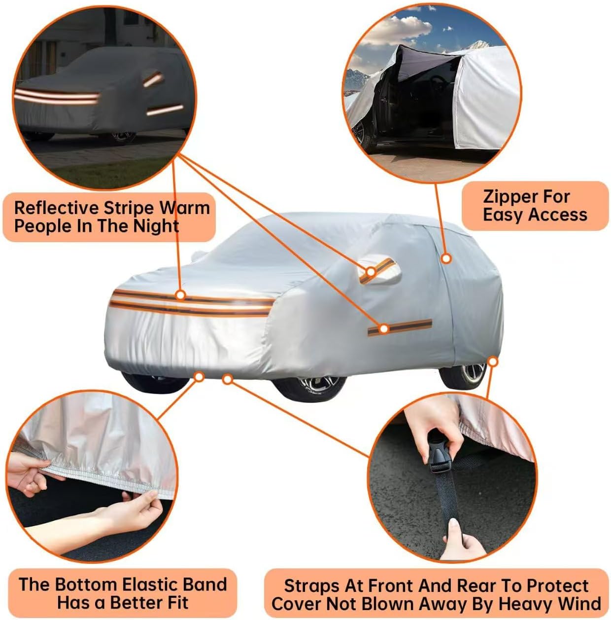 Thicken Car Cover Waterproof All Weather -Full Exterior Covers for Outdoor- Rain Snow Sun Uv Hail Protection -with Driver Door Zipper- for Pickup SUV Sedan- S4(See Size Chart)