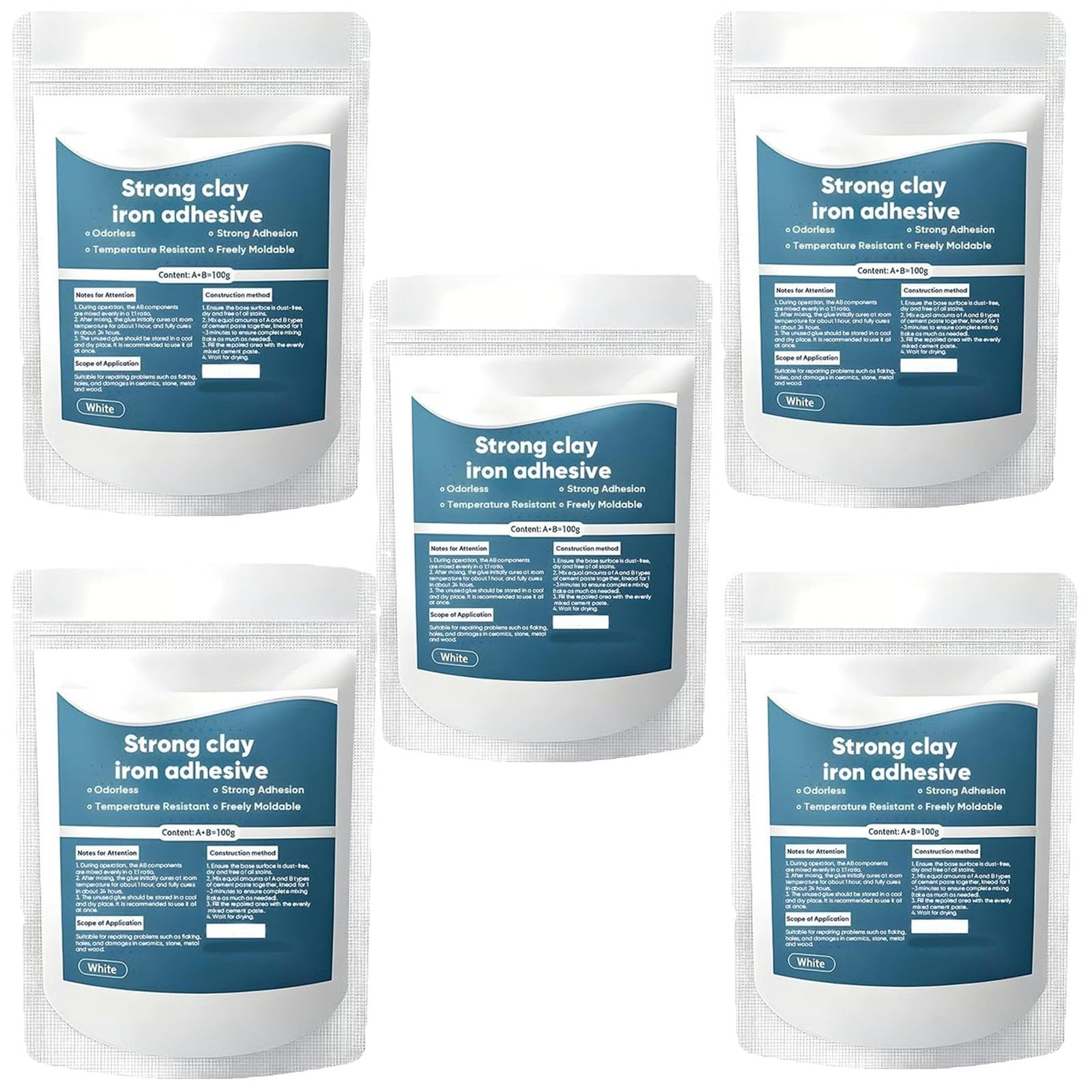 High-Strength Multi-Purpose Repair Clay, Strong Putty Iron Adhesive for Bonding, Repairing, Filling Cracks Holes, Pipe Leak Repair Putty, Durable Pool Clay for Bonding Metal Ceramic Wood (5pcs)