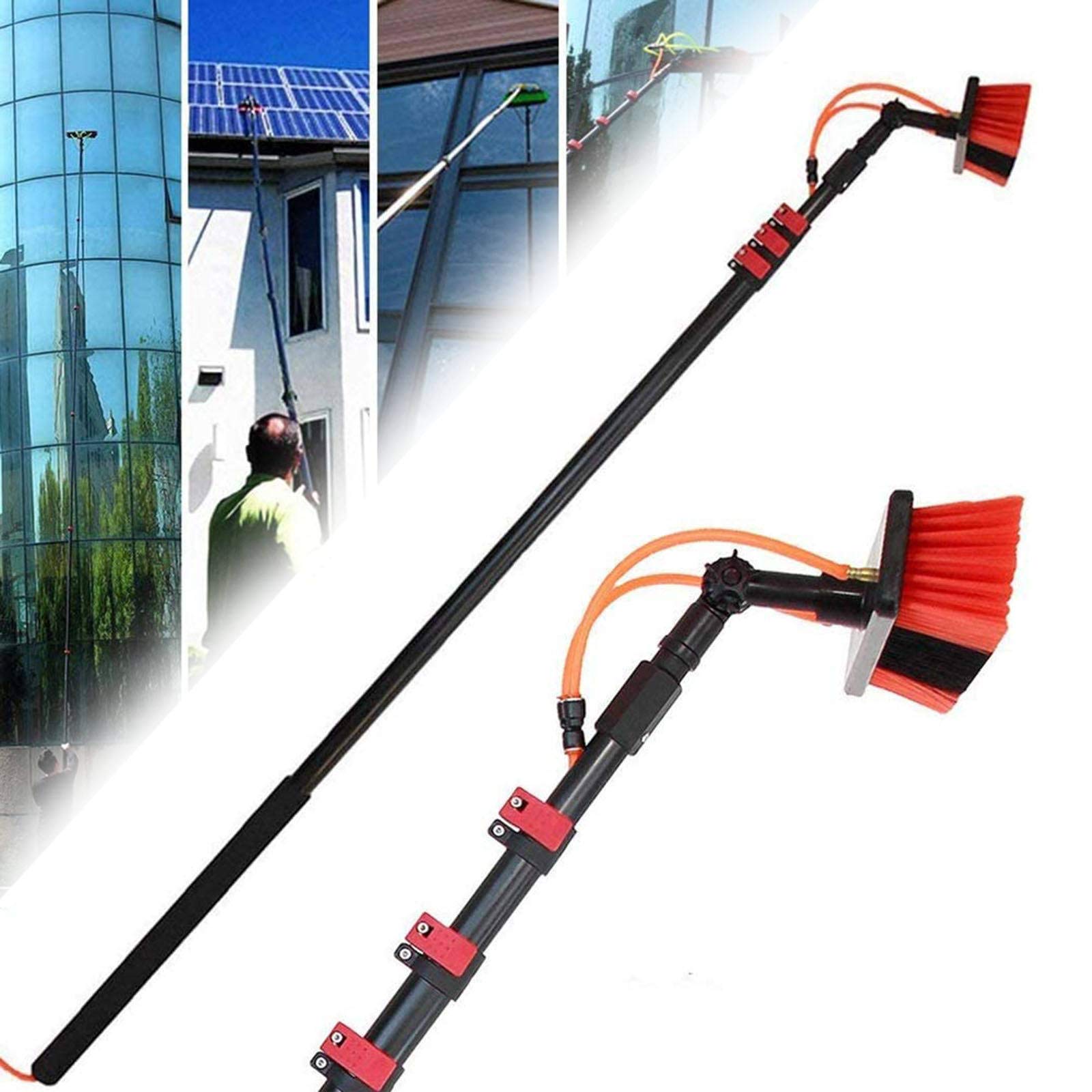 Telescopic Window Cleaning Brush 3.6-11m | Extendable Water Cleaner for Solar Panels & Conservatory Roofs, 6m (20ft) - Perfect for Outdoor Use