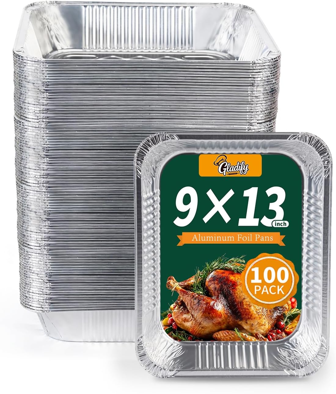 Aluminum Pans Half Size 9x13 Disposable Tin Foil Pans 100 Pack Heavy Duty Baking Trays for Caterers, Restaurants for Roasting, Cooking, Heating