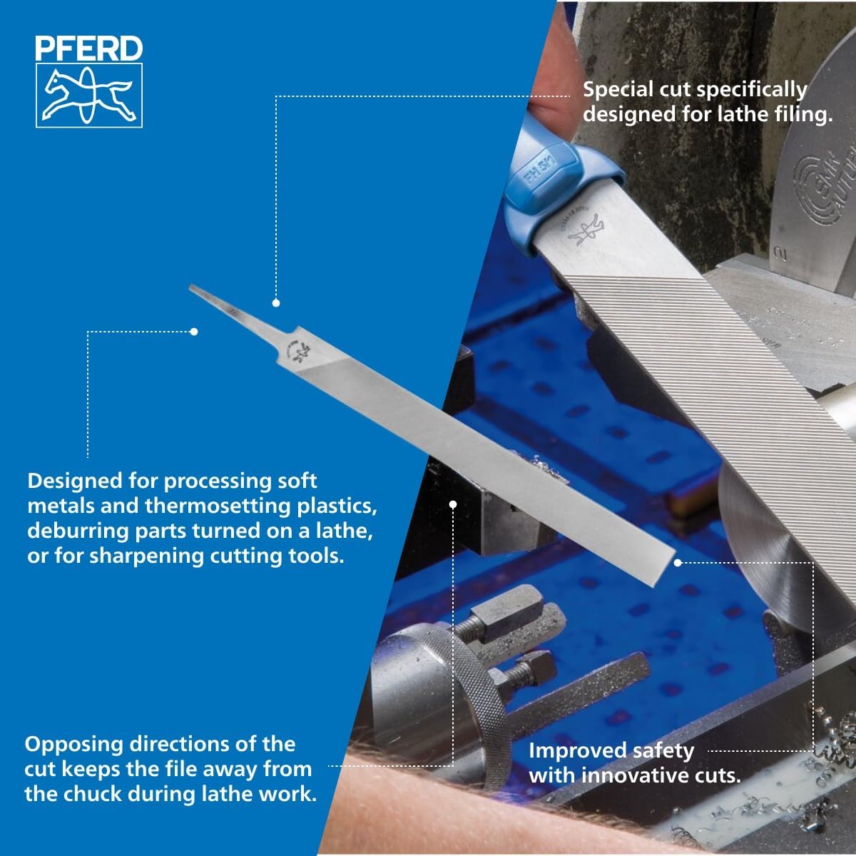 PFERD Machinists File 10" Long Angle Lathe File, Smooth Cut (Cut 2), 2 Safe Edges, Rectangular Hand File for Deburring & Chamfering (Pack of 1) – Part 17005P