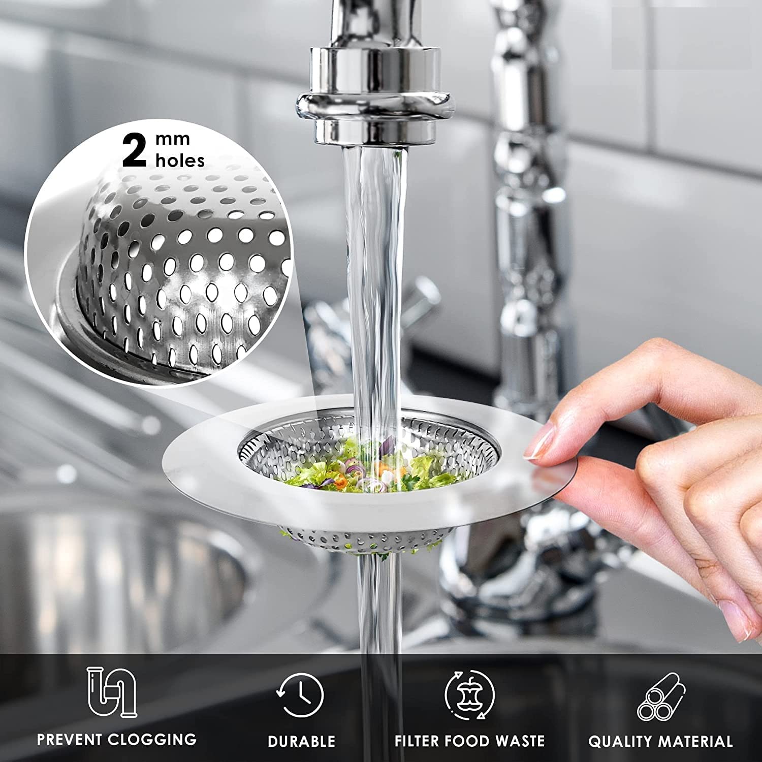 Magic Providers Stainless Steel sieves | Sink Strainer | Kitchen Drain Strainer Basin Basket Filter Stopper Drainer | Jali (11.5cm / Size 3) - Pack of 2 3