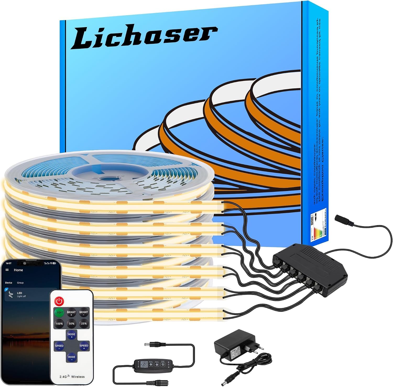 Lichaser 2M COB LED Streifen für Akustikpaneele, COB LED Strip Warmweiss