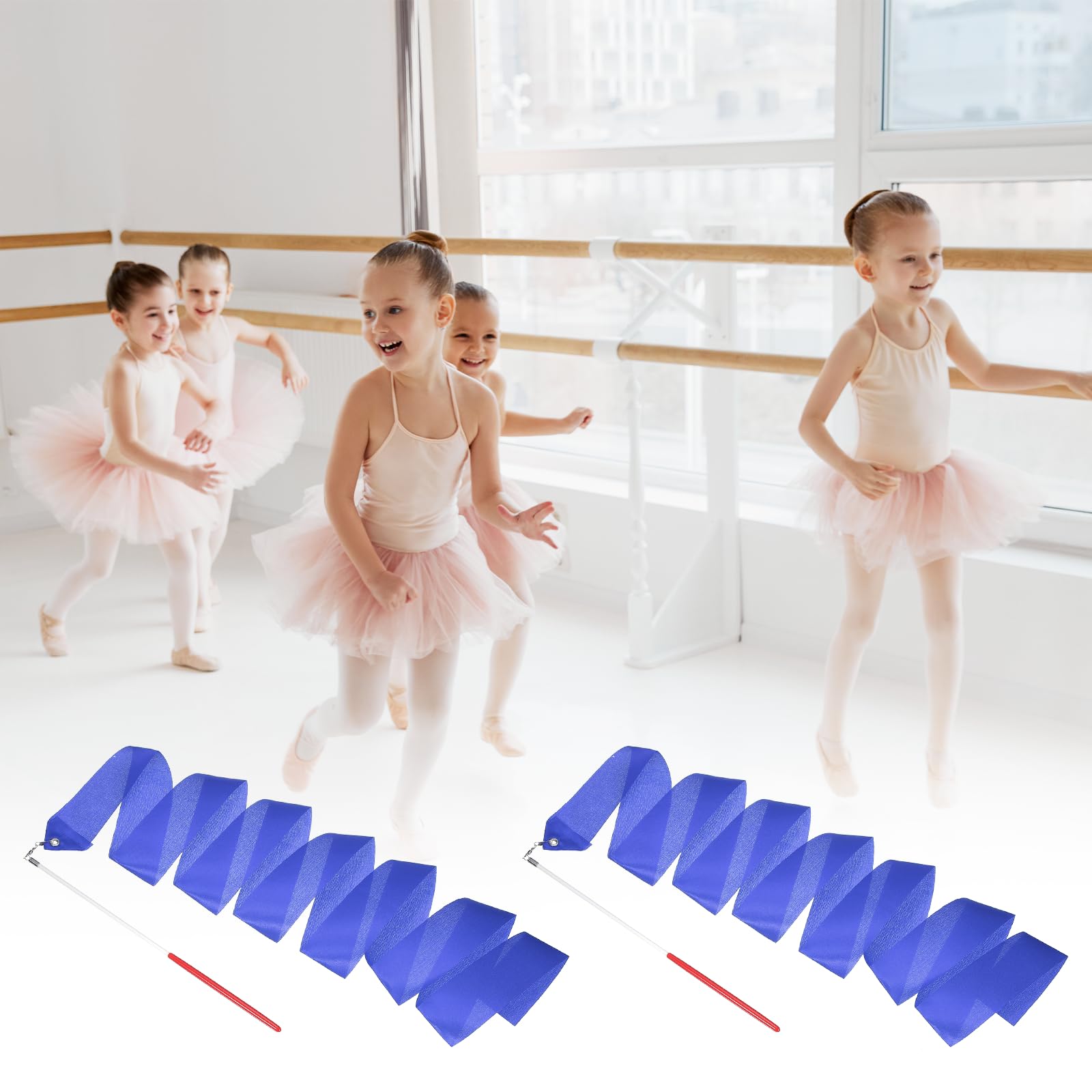 QUARKZMAN 2 Rubans De Danse, 78.7" Rubans De Gymnastique Rythmique Streamers Dancer Wand Rubans Tournoyants pour Danse Artistique Entrainement De Gymnastique, Bleu Vif