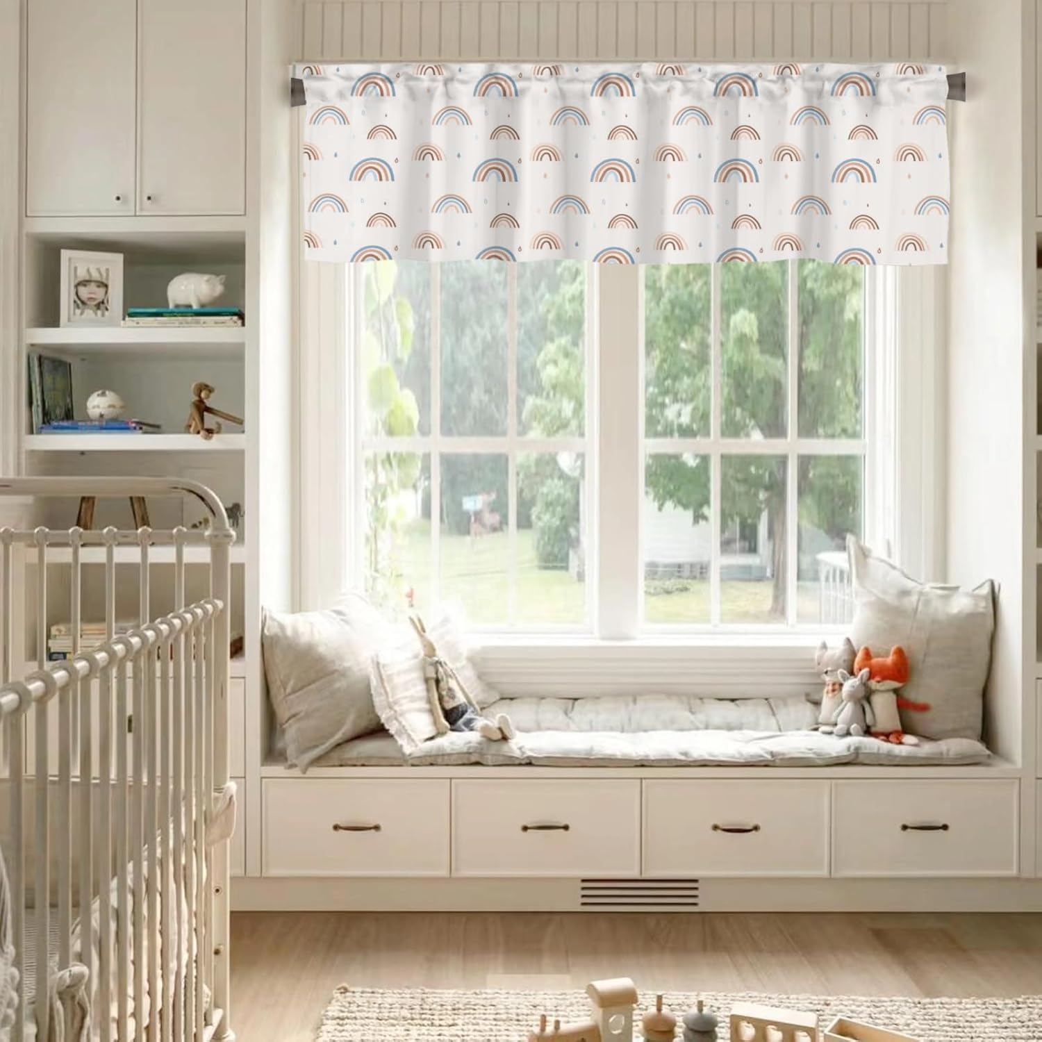 Pastel Rainbow Nursery Window Valances Boho Rainbows Drops Rod Pocket Window Treatments Colorful Rainbows Lovers Gift Short Curtains for Kitchen Living Room Bedroom Bathroom 54x18 Inch 2 Pack