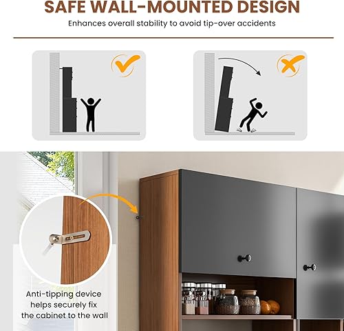 Miniatura 7 de LOKO Gabinete de almacenamiento de cocina de 71 pulgadas de alto, gabinete de despensa de cocina independiente con puertas, estantes ajustables, 3