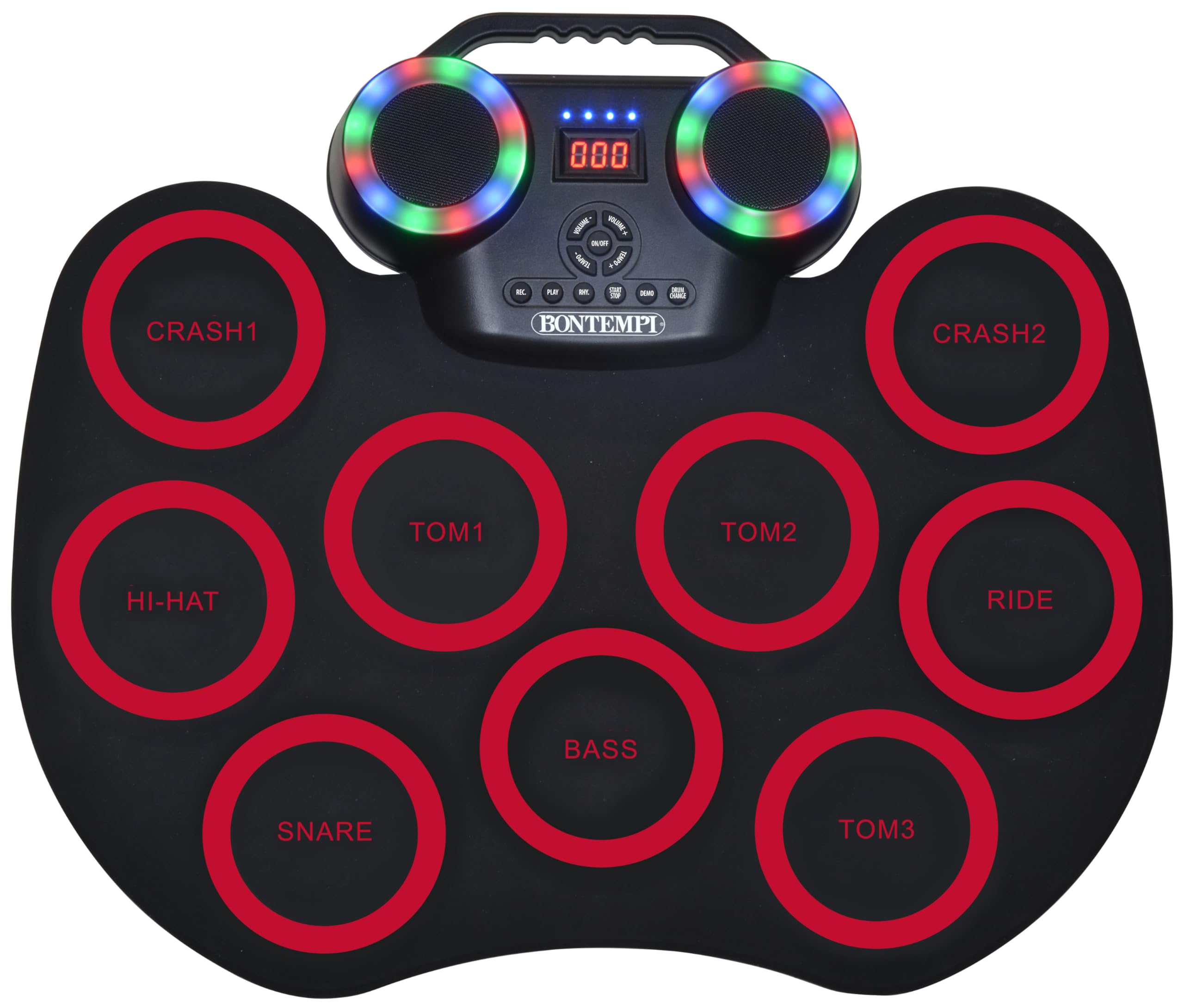 Bontempi | FlexBuddy – Batería Flexible electrónica de 9 Almohadillas con Ritmo y diversión asegurados, 43,2 x 17,1 x 6,5 cm
