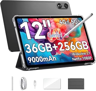 OSCAL 2026 Latest Android 15 Tablet with Stylus, 12 Inch Touch Tablet with SIM Card, 36GB RAM + 256GB ROM (TF 2TB), 9000mA…