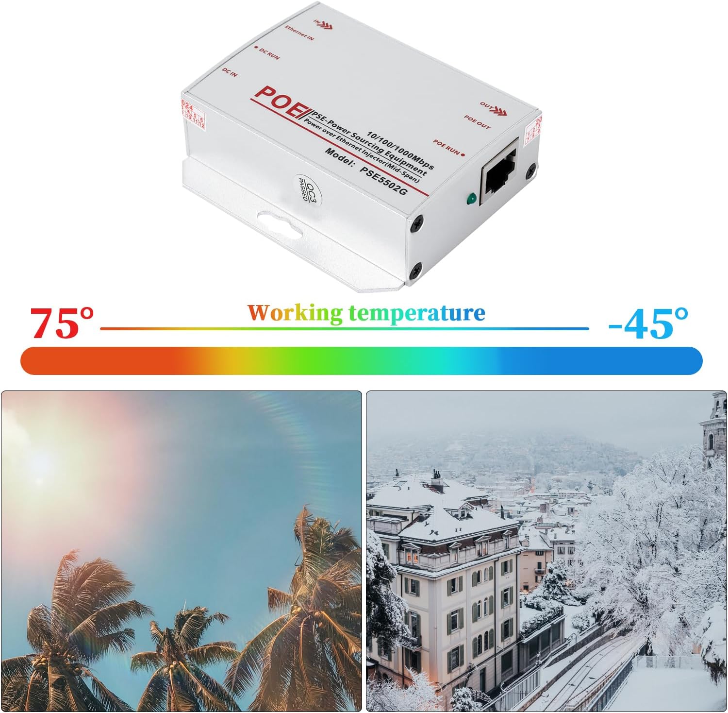 Gigabit Industrial 30W PoE+ Injector, Convert Low Voltage DC 12-48V Input to 48V PoE Output, IEEE802.3af/at, DIN-Rail & Wall Mount Injector for Different Scenario (PSE5502G)