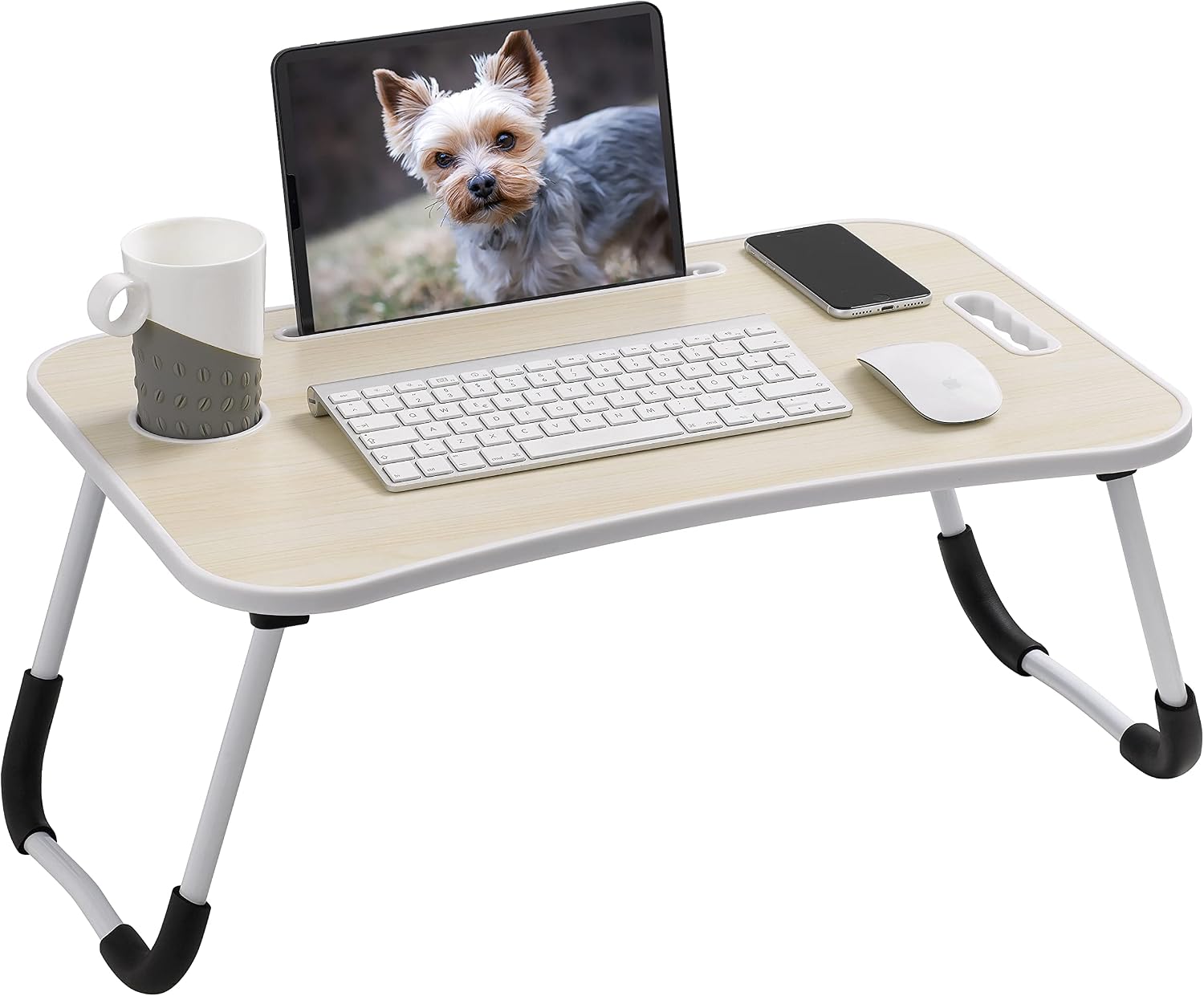 Finnhomy Bed Laptop Table Tray Foldable Lap Desk Table Stand, Portable Breakfast Serving Bed Tray with Leg for Eating/ Working/ Reading/Crafting on Bed Couch Sofa Floor for Adults or Kids -White