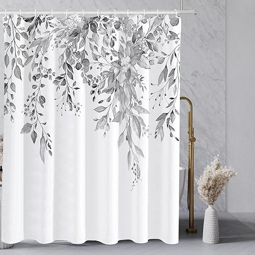 Miniatura 2 de Tititex Cortina de ducha con textura de lino sintético con hojas grises, eucalipto acuarela en la parte superior, decoración de baño, juego de