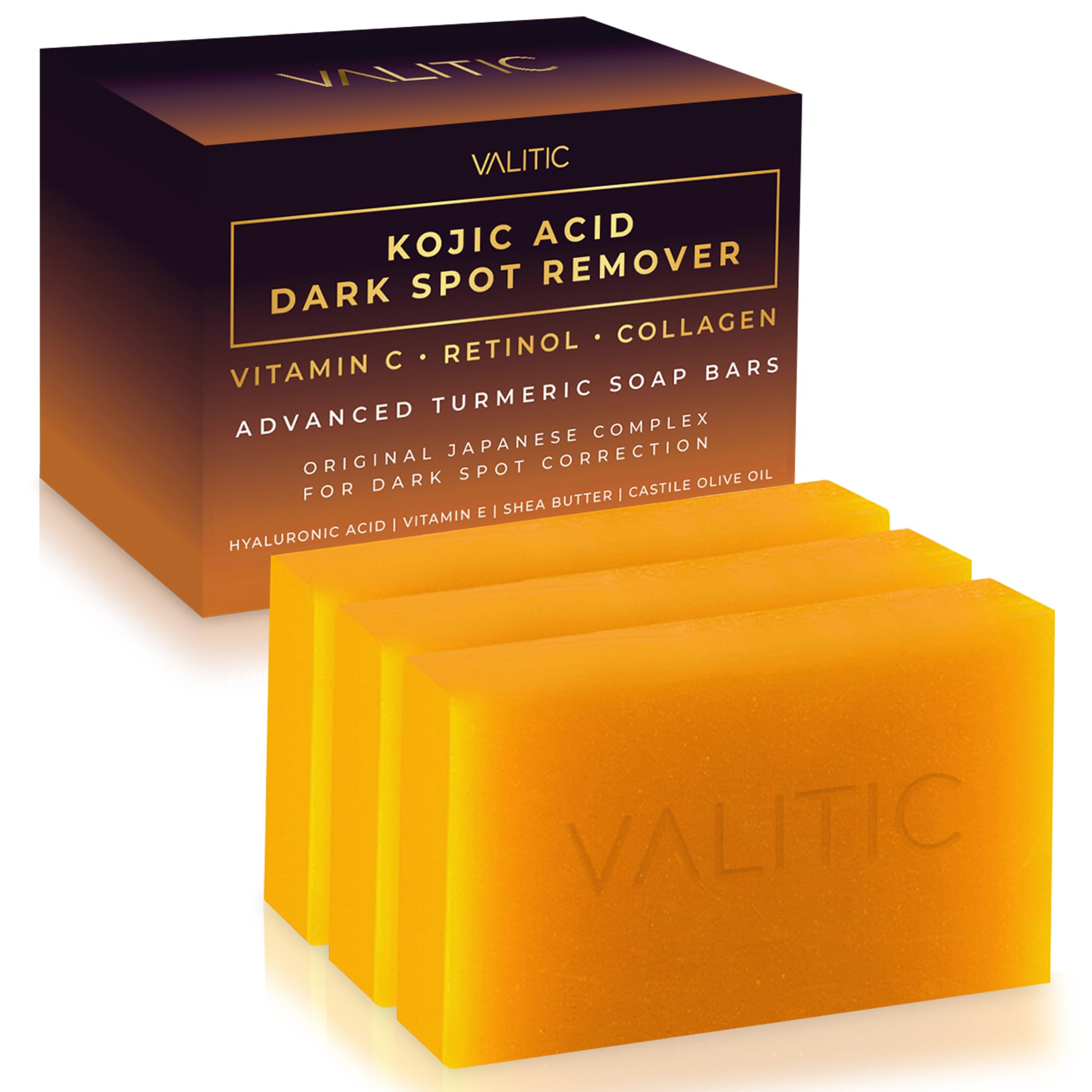 Kojic Acid Dark Spot Remover Soap Bars with Vitamin C, Retinol, Collagen, Turmeric - Original Japanese Complex Infused Sunscreen SPF 50 + and PA+++ | Cream based sunscreen for - 50g (3 Pack)