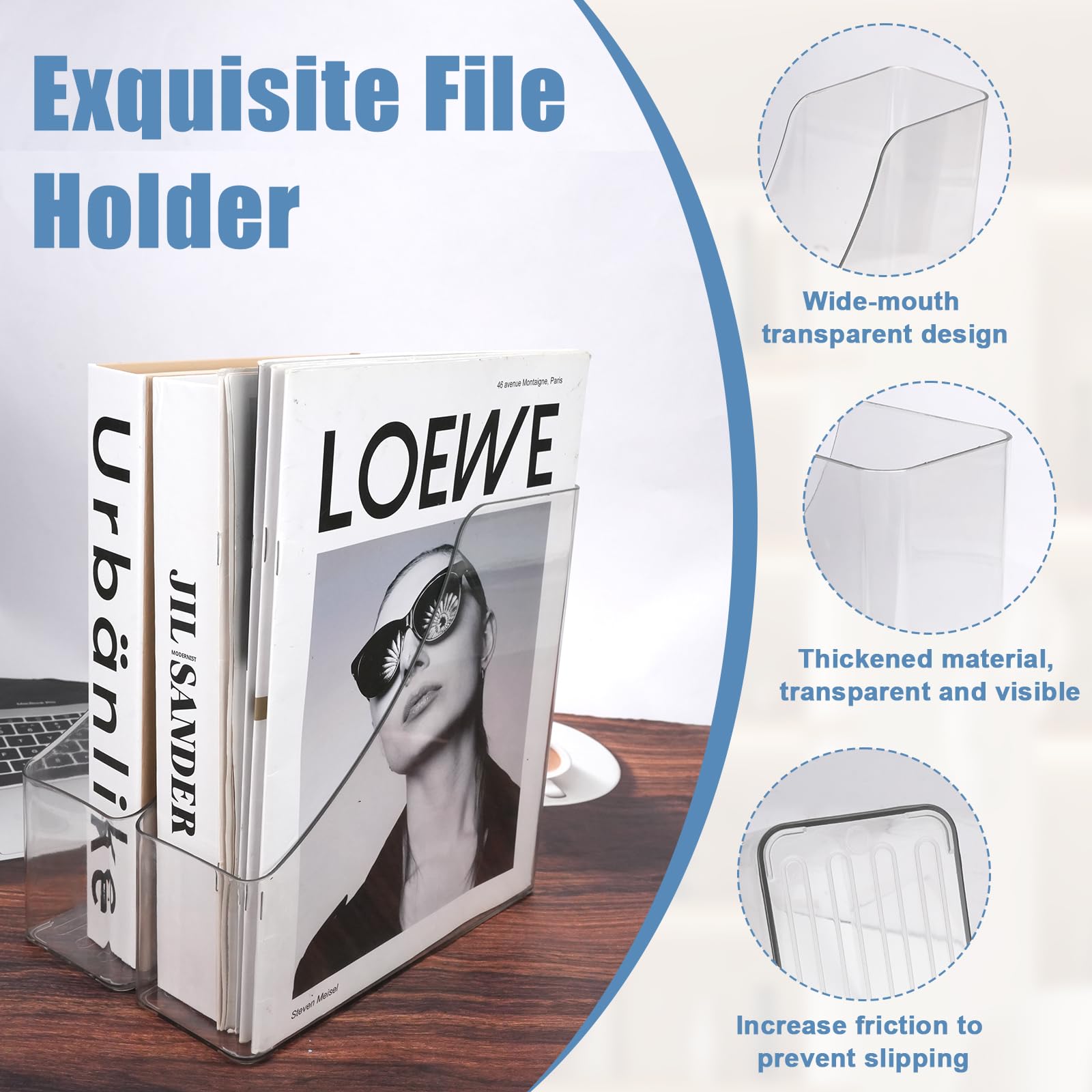 Paquete de 6 soportes para revistas acrílicos, archivadores verticales para libros, revistas, archivadores de escritorio para libros, documentos, carpetas, sobres, oficina en casa