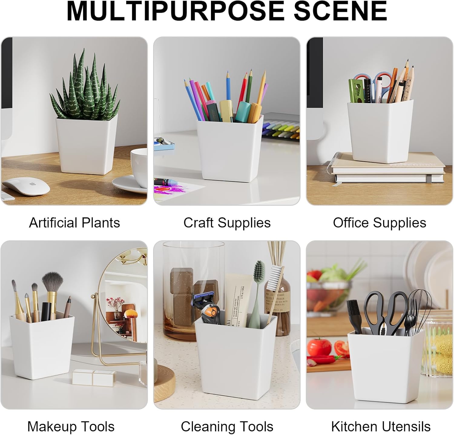 Rolling Cart Accessories, 6 Pack White Plastic Hanging Cup Holders, Rolling Cart Accessories with 6 Cup Holder and 6 Hooks, Utility Carts Accessories, Utility Cart Cup Holder, Craft Cart Organizering - Image 8