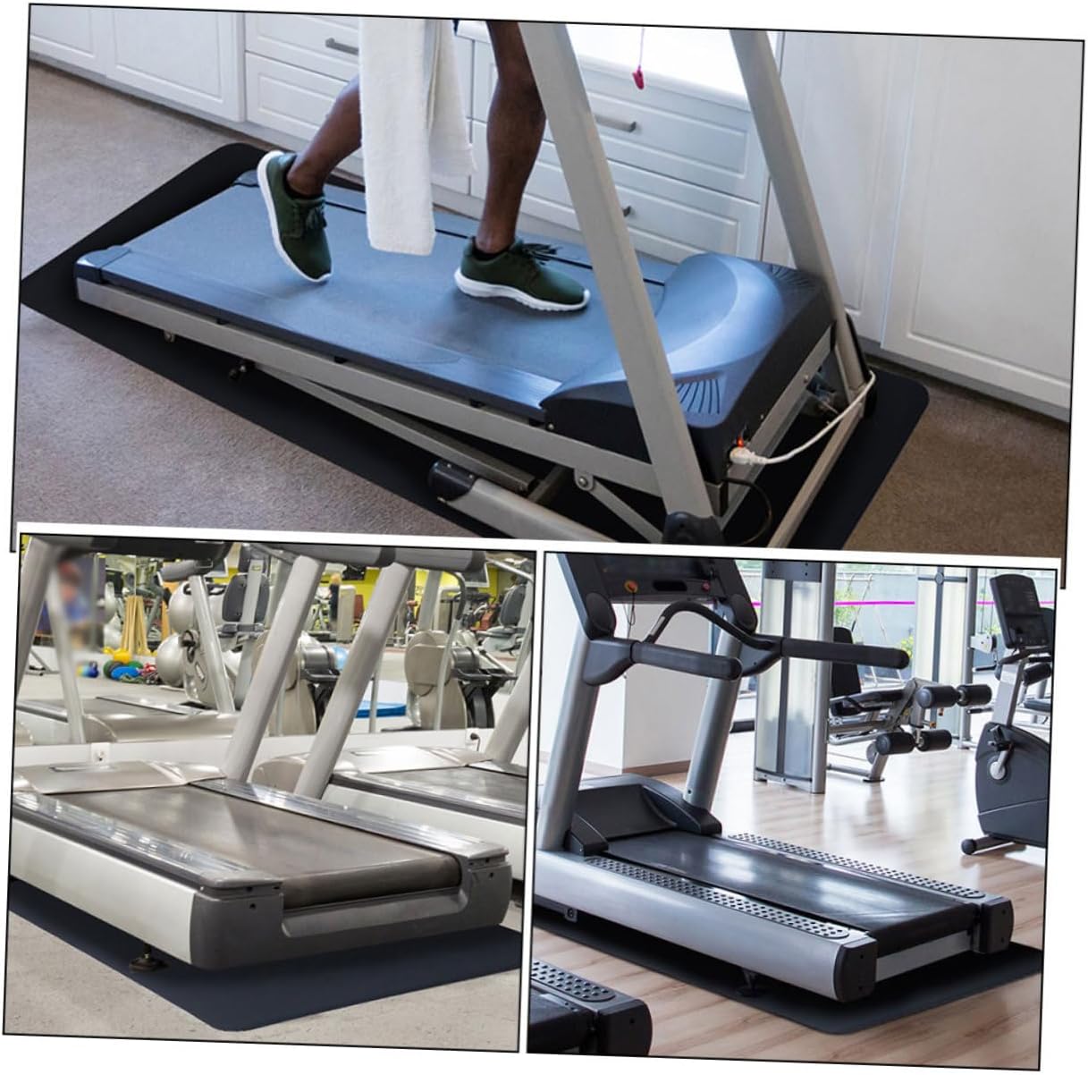 NBR Treadmill Mat 2-Piece Exercise Equipment Floor Pads Soundproof Gym Mat for Hardwood Floors Anti-Slip Shock Absorbing for Home Gym and Indoor Workouts