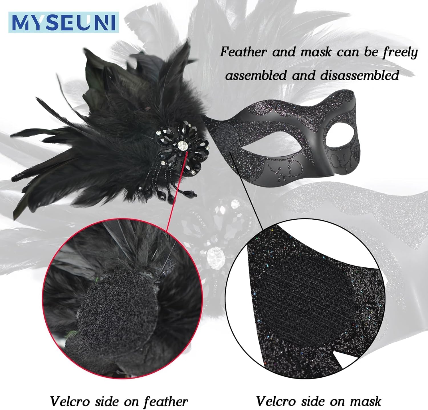 2025 New Black Masquerade Masks for Women with Feathers - Womens Mascarade Venetian Mask for Masquerade Party, Mardi Gras, Halloween Cosplay Prom, Christmas - Image 4