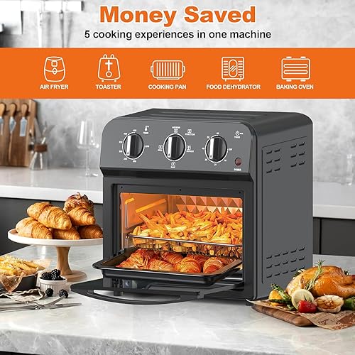 Miniatura 4 de PlumChef - Horno tostador de convección de 13 cuartos de galón, 4 rebanadas, 1500 W, horno multifunción para asar, hornear, parrilla, asar, tostar,