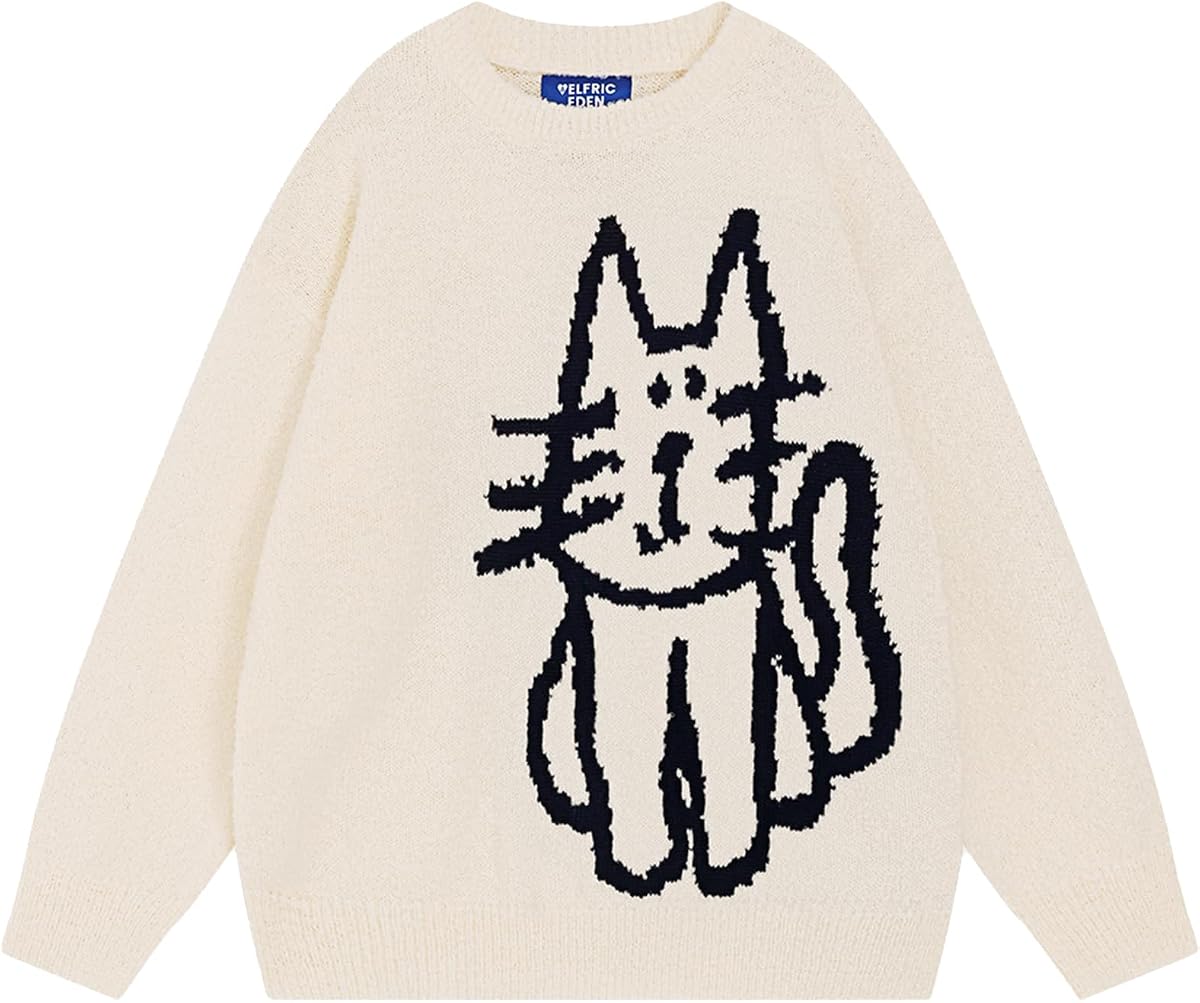 Aelfric Eden Pullover Sweater Cute Printed Oversized Sweater Fall Winter Couple Tops