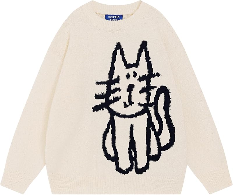 Aelfric Eden Pullover Sweater Cute Printed Oversized Sweater Fall Winter Couple Tops