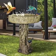 watnature 24.4 H Fibre Reinforced Concrete Outdoor Garden Bird Bath with Birds, Woodland Tree Trunk Decoration Yard Statue,Pedestal Birdbaths for Outdoors, Garden, Patio, Lawn, Backyard