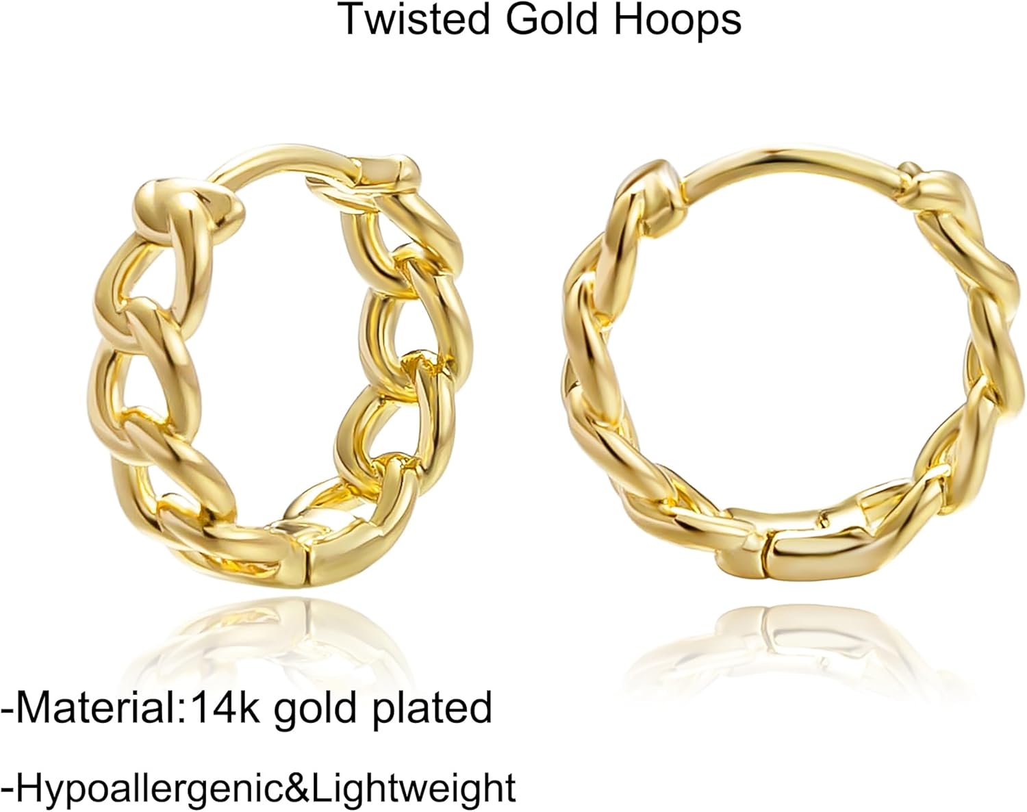 Gold Hoop Earrings for Women, 14K Gold Plated Small Twisted Hoop Earrings Hypoallergenic Cute Hoops Tiny Chunky Hoop Earrings for Women Trendy Jewelry for Women - Image 6