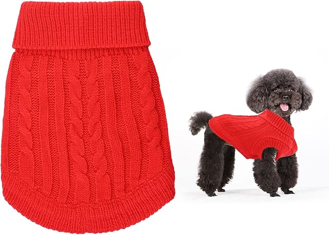 Small Dog Jumper, Warm Puppy Sweater for Small Dogs Winter Knitted Dog Pullover Soft Turtleneck Dog Clothes Vest for Pet Autumn, Winter Outfit Christmas for Chihuahua, Baby Puppies (XS, Red)