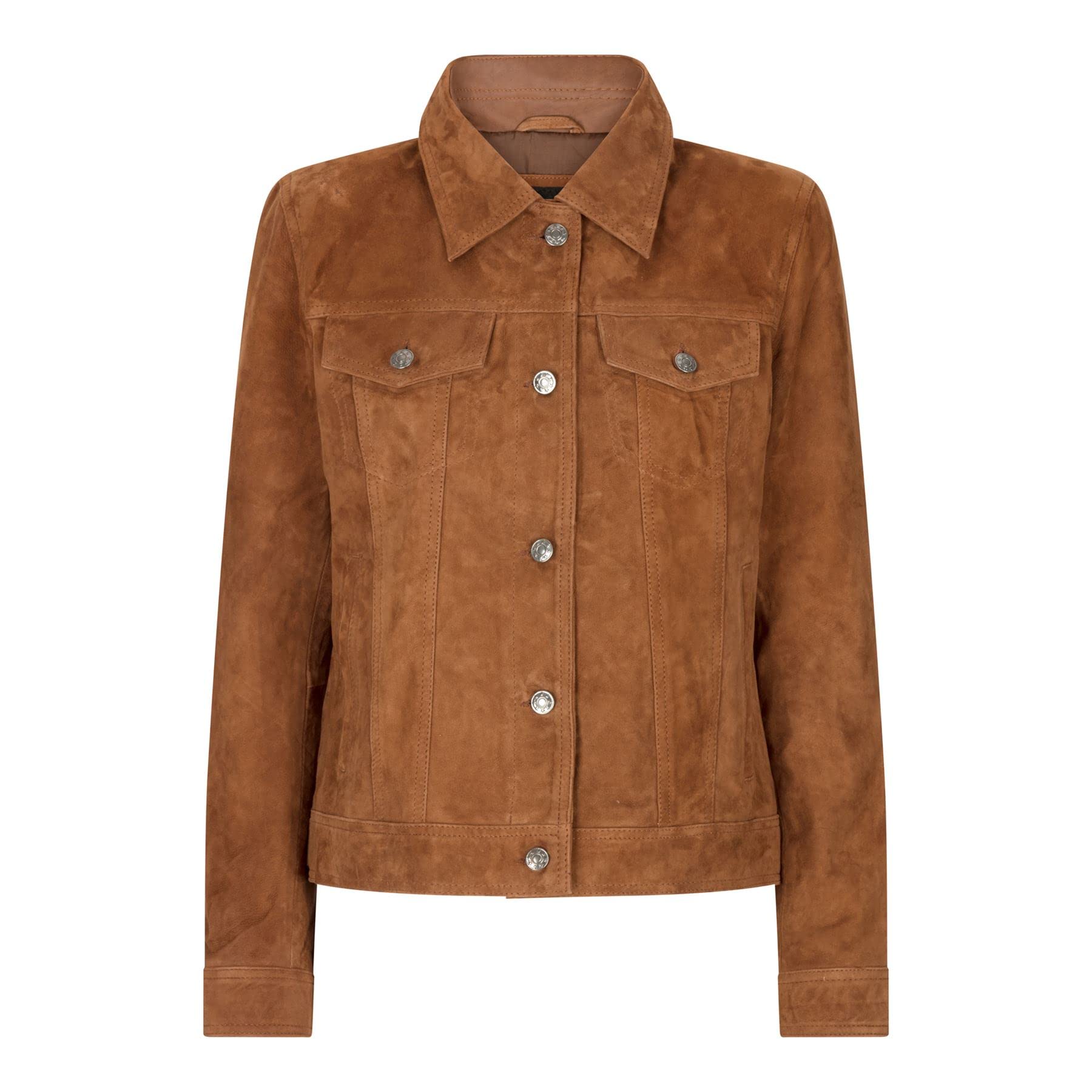 Truclothing Women's Tan Suede Vintage Retro Jeans Jacket Real Leather Short Biker Grease 1980S Classic - L