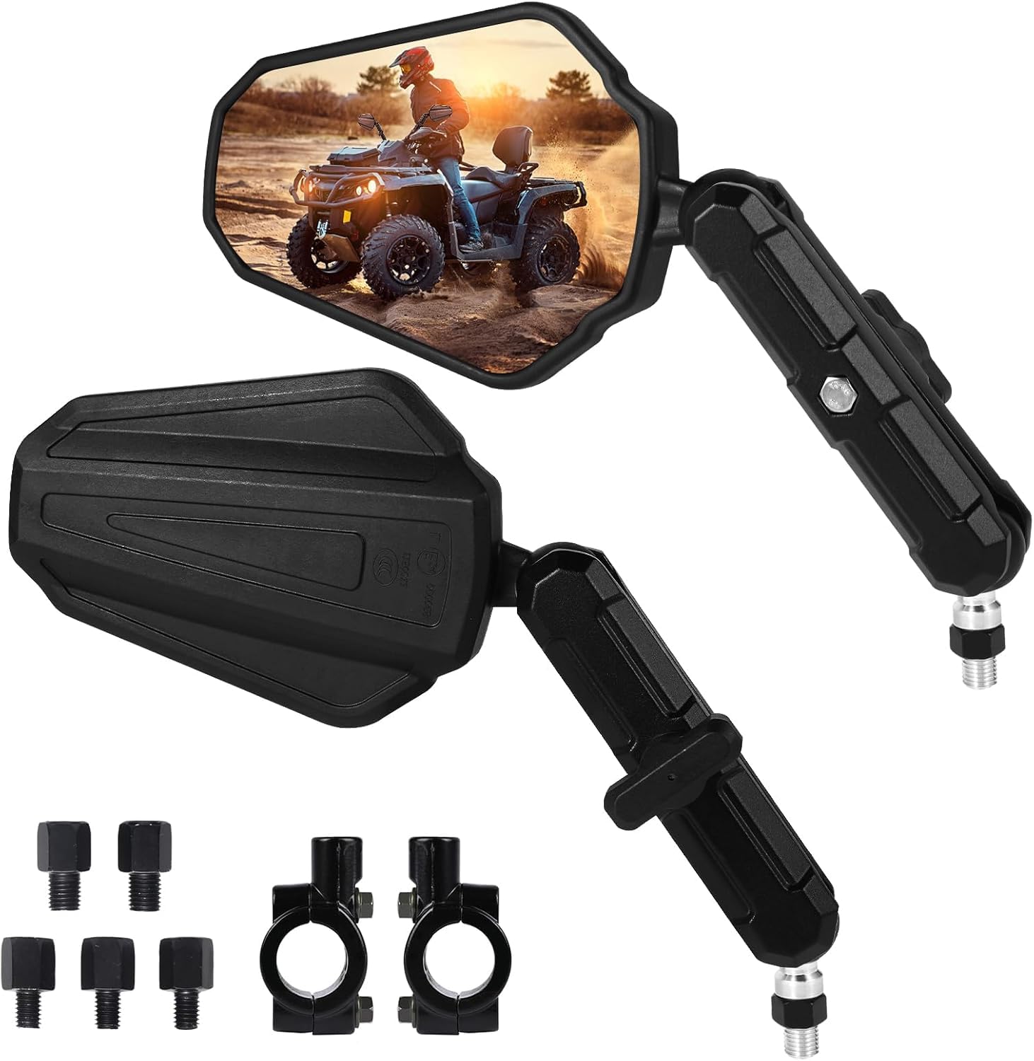 Adventure Bike Mirrors – ABS Body, Anti-Vibration Aluminum RAM Mount, 2-Section Adjustable Angle for Wider Rear View, Universal Adventure Motorcycle Rear-View Mirrors, Black-image-48