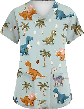 Scrubs for Women - Animals Scrub Tops Women 2026 V Neck Short Sleeve Heart Printed Scrub Tops with Pockets