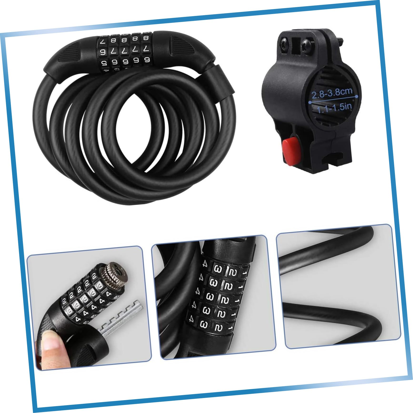 HANABASS Catena Di Sicurezza Per Biciclette Lucchetto Cifre Ripristinabile Cavo in Flessibile e Rivestimento in Resistente Al Taglio Adatto Cancelli Recinzioni