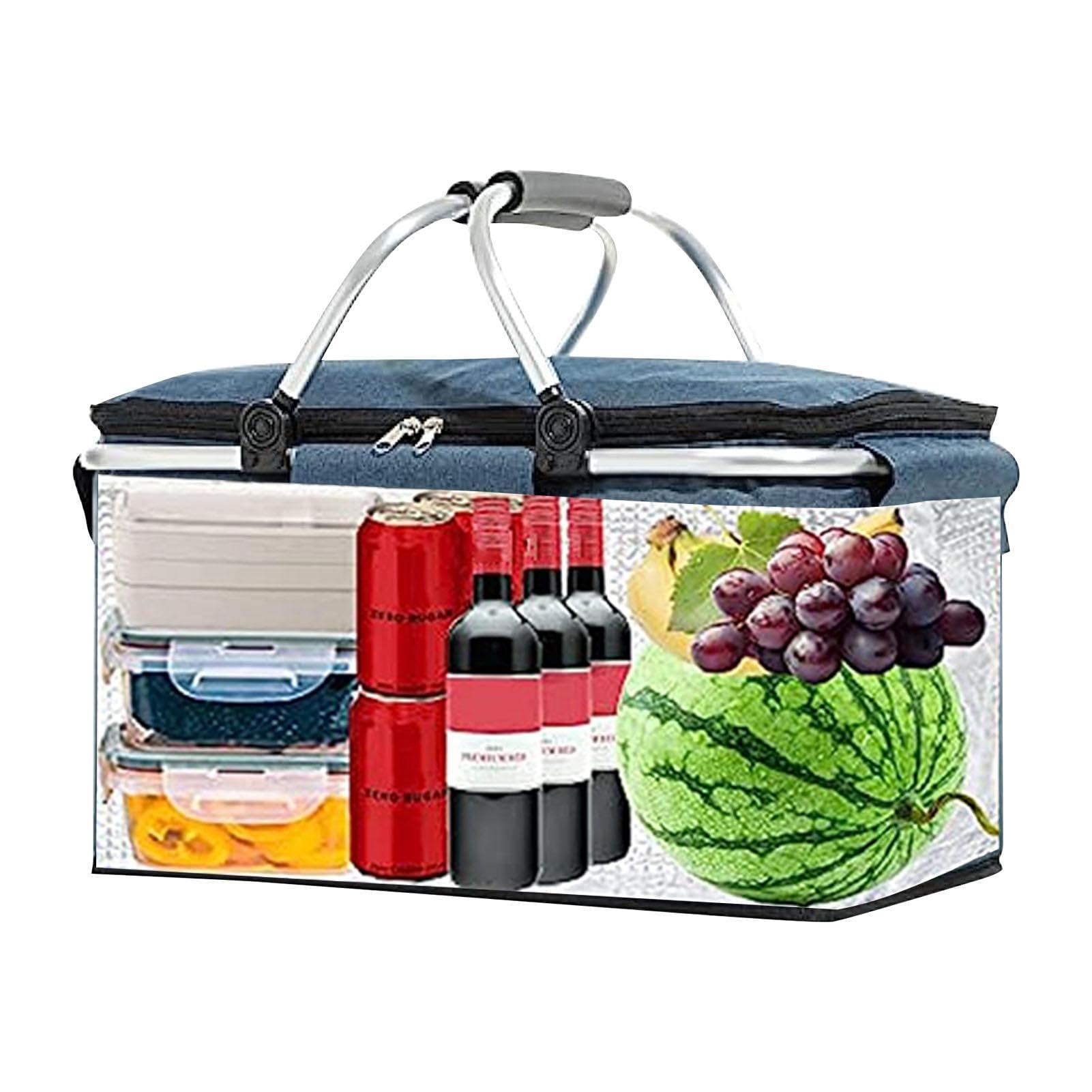 Cesta de picnic: bolsa de compras y comestibles, nevera plegable para picnic | Cesta de refrigeración portátil de 26 l, bolsa de almacenamiento con 2 asas, bolsa de mercado de almacenamiento de | picnic | Cesta de refrigeración portátil de 26 l, bolsa de